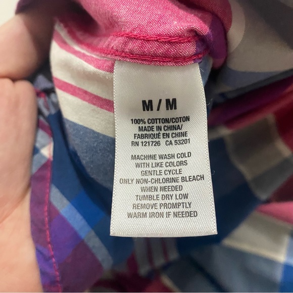 Aeropostale square bottom down shirt pink blue men Sz M - Picture 7 of 8